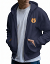 Erkek Pomeranian Baskılı Oversize Fermuarlı Hoodie