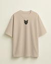 Erkek Siyah Kedi Baskılı Oversize Tişört – Minimal Black Cat Tasarım