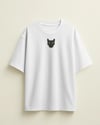 Erkek Siyah Kedi Baskılı Oversize Tişört – Minimal Black Cat Tasarım