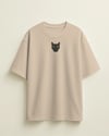 Erkek Siyah Kedi Baskılı Oversize Tişört – Minimal Black Cat Tasarım