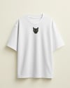 Erkek Siyah Kedi Baskılı Oversize Tişört – Minimal Black Cat Tasarım