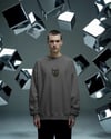 Erkek Siyah Kedi Desenli Sweatshirt – Minimal Göğüs Baskılı, Unisex Rahat Kalıp