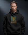 Erkek Van Gogh Kedi Portresi Baskılı Siyah Hoodie – 3 İplik Şardonlu Kapüşonlu Sweatshirt