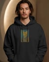 Erkek Van Gogh Kedi Portresi Baskılı Siyah Hoodie – 3 İplik Şardonlu Kapüşonlu Sweatshirt