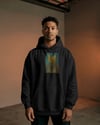 Erkek Van Gogh Kedi Portresi Baskılı Siyah Hoodie – 3 İplik Şardonlu Kapüşonlu Sweatshirt