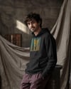 Erkek Van Gogh Kedi Portresi Baskılı Siyah Hoodie – 3 İplik Şardonlu Kapüşonlu Sweatshirt