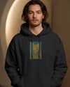 Erkek Van Gogh Kedi Portresi Baskılı Siyah Hoodie – 3 İplik Şardonlu Kapüşonlu Sweatshirt