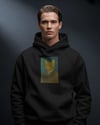 Erkek Van Gogh Kedi Portresi Baskılı Siyah Hoodie – 3 İplik Şardonlu Kapüşonlu Sweatshirt