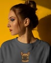 French Bulldog Baskılı Kadın Sweatshirt – Minimal Göğüs Ortası Baskı Antrasit Regular Fit
