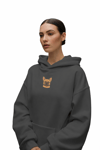French Bulldog Nakışlı Antrasit Kadın Hoodie – Oversize Kapüşonlu Sweatshirt