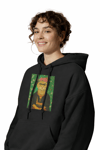 Frida Kahlo Esintili Kedi Baskılı Siyah Hoodie – 3 İplik Şardonlu Unisex Kapüşonlu Sweatshirt