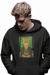 Frida Kahlo Esintili Kedi Baskılı Siyah Hoodie – Unisex Kapüşonlu Sweatshirt