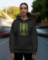 Frida Kahlo Esintili Kedi Baskılı Siyah Hoodie – 3 İplik Şardonlu Unisex Kapüşonlu Sweatshirt