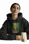 Frida Kahlo Esintili Köpek Baskılı Siyah Hoodie – 3 İplik Şardonlu Unisex Kapüşonlu Sweatshirt