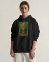 Frida Kahlo Esintili Köpek Baskılı Siyah Hoodie – 3 İplik Şardonlu Unisex Kapüşonlu Sweatshirt