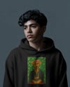 Frida Kahlo Esintili Köpek Baskılı Siyah Hoodie – 3 İplik Şardonlu Unisex Kapüşonlu Sweatshirt