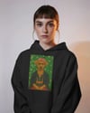 Frida Kahlo Esintili Köpek Baskılı Siyah Hoodie – 3 İplik Şardonlu Unisex Kapüşonlu Sweatshirt
