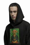 Frida Kahlo Esintili Köpek Baskılı Siyah Hoodie – 3 İplik Şardonlu Unisex Kapüşonlu Sweatshirt