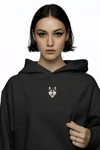 Husky Nakışlı Siyah Kadın Hoodie – Oversize Kapüşonlu Sweatshirt