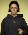 Husky Nakışlı Siyah Kadın Hoodie – Oversize Kapüşonlu Sweatshirt