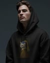 İnci Küpeli Kedi Baskılı Siyah Hoodie –  Unisex Kapüşonlu Sweatshirt