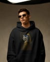 İnci Küpeli Kedi Baskılı Siyah Hoodie –  Unisex Kapüşonlu Sweatshirt