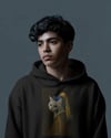 İnci Küpeli Kedi Baskılı Siyah Hoodie –  Unisex Kapüşonlu Sweatshirt