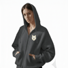 Kadın Beyaz Husky Baskılı Oversize Fermuarlı Hoodie