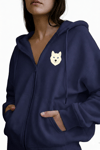 Kadın Beyaz Husky Baskılı Oversize Fermuarlı Hoodie
