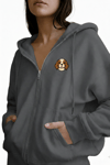 Kadın Cavalier King Charles Spaniel Baskılı Oversize Fermuarlı Hoodie