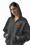 Kadın French Bulldog Baskılı Oversize Fermuarlı Hoodie