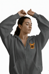 Kadın French Bulldog Baskılı Oversize Fermuarlı Hoodie