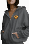Kadın Golden Retriever Baskılı Oversize Fermuarlı Hoodie