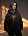 Kadın Mona Lisa Husky Baskılı Siyah Hoodie – 3 İplik Şardonlu Kapüşonlu Sweatshirt
