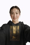 Kadın Mona Lisa Husky Baskılı Siyah Hoodie – 3 İplik Şardonlu Kapüşonlu Sweatshirt