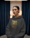 Kadın Mona Lisa Husky Baskılı Siyah Hoodie – 3 İplik Şardonlu Kapüşonlu Sweatshirt