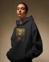 Kadın Mona Lisa Husky Baskılı Siyah Hoodie – 3 İplik Şardonlu Kapüşonlu Sweatshirt