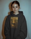 Kadın Mona Lisa Kedi Baskılı Siyah Hoodie – 3 İplik Şardonlu Kapüşonlu Sweatshirt