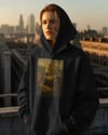 Kadın Mona Lisa Kedi Baskılı Siyah Hoodie – 3 İplik Şardonlu Kapüşonlu Sweatshirt