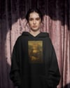 Kadın Mona Lisa Kedi Baskılı Siyah Hoodie – 3 İplik Şardonlu Kapüşonlu Sweatshirt