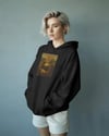 Kadın Mona Lisa Kedi Baskılı Siyah Hoodie – 3 İplik Şardonlu Kapüşonlu Sweatshirt