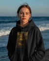 Kadın Mona Lisa Kedi Baskılı Siyah Hoodie – 3 İplik Şardonlu Kapüşonlu Sweatshirt