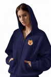 Kadın Pomeranian Baskılı Oversize Fermuarlı Hoodie