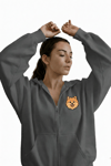 Kadın Pomeranian Baskılı Oversize Fermuarlı Hoodie