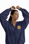Kadın Pomeranian Baskılı Oversize Fermuarlı Hoodie
