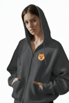 Kadın Pomeranian Baskılı Oversize Fermuarlı Hoodie
