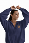 Kadın Rottweiler Baskılı Oversize Fermuarlı Hoodie