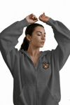 Kadın Rottweiler Baskılı Oversize Fermuarlı Hoodie
