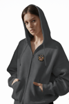 Kadın Rottweiler Baskılı Oversize Fermuarlı Hoodie