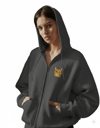 Kadın Sarman Kedi Baskılı Tam Boy Fermuarlı Oversize Hoodie